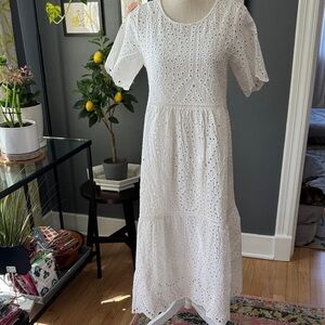 Elegant White Eyelet Midi Dress